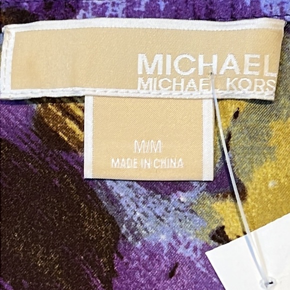 MICHAEL Michael Kors Silky Abstract Print Asymmetrical Neckline Top Shell Blouse - Picture 5 of 6